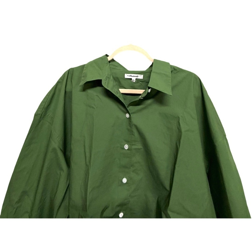 Madewell Drawstring-Hem Cropped Shirt XL Garden Green Button Front Poplin NZ452 - Picture 5 of 10